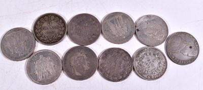 Lot 315 - A group of nine French silver 5 Franc coins,...