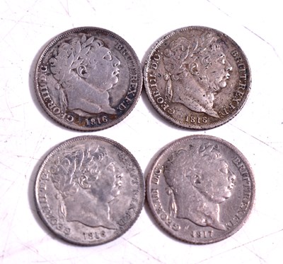 Lot 200 - Four George III silver sixpence coins, dated...