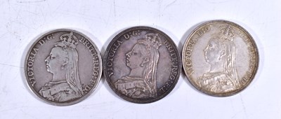 Lot 234 - Three Queen Victoria silver crowns dated 1887...