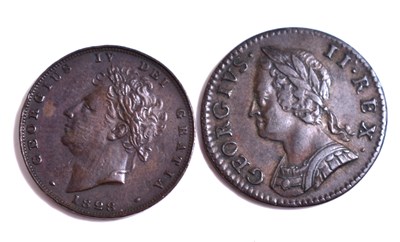 Lot 203 - A George II copper farthing dated 1754,...