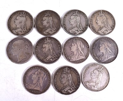 Lot 316 - A group of Queen Victoria silver crowns, the...