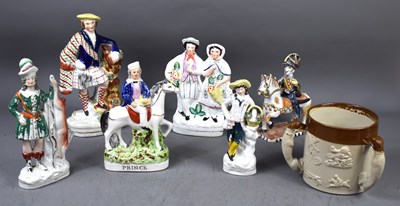 Lot 128 - A group of Staffordshire flatbacks to include...