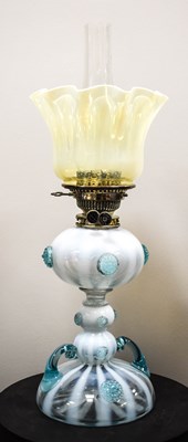 Lot 5 - A 19th century vaseline glass duplex paraffin...