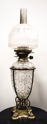 Lot 510 - A 19th century silver plated and cut glass oil...
