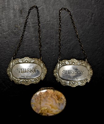 Lot 195 - A pair of silver bottle tags engraved Sherry...
