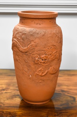 Lot 153 - A Japanese Tokoname terracotta vase decorated...