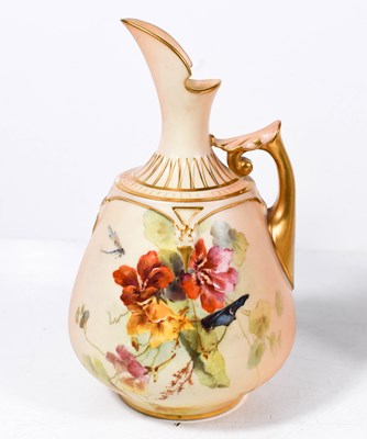Lot 95 - A Royal Worcester blush ivory jug painted with...