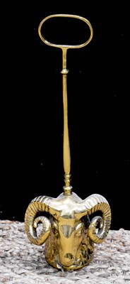 Lot 164 - A 19th-century brass door stop with a rams...