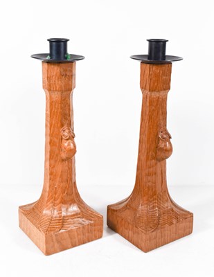 Lot 185 - Robert Thompson the Mouseman: a pair of oak...