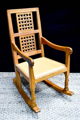 Lot 585 - Robert Thompson the Mouseman: an oak rocking...