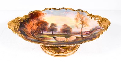 Lot 84 - A Royal Worcester tazza, finely decorated with...