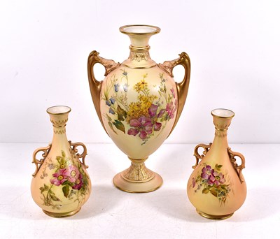 Lot 35 - A pair of Royal Worcester blush ivory twin...