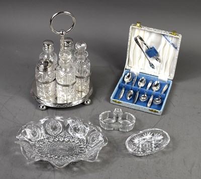 Lot 339 - A silver plated cruet set, together with...