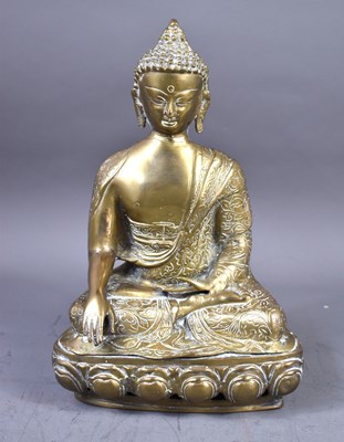 Lot 156 - A 20th century bronze seated Buddha, 39cm high.