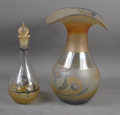 Lot 109 - A large Art Glass hand painted vase, together...
