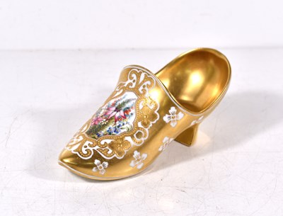 Lot 57 - A Coalport porcelain slipper, hand painted...