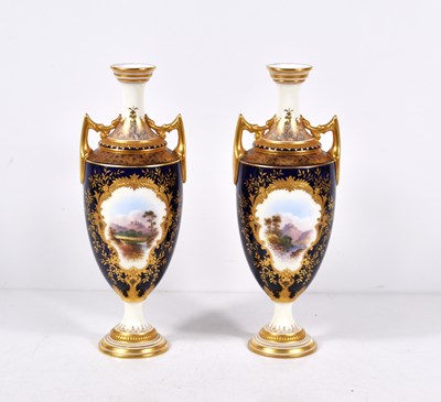 Lot 55 - A fine pair of Coalport vases, cobalt blue...
