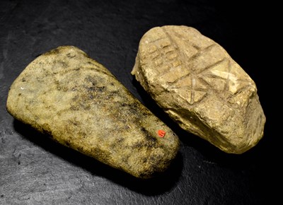 Lot 387 - A Neolithic stone axe, 14cm, together with a...