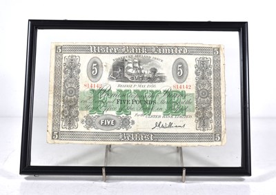 Lot 206 - An Ulster Bank Limited five pound bank note,...