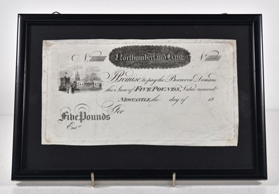 Lot 207 - A 19th century Northumberland Bank five pound...