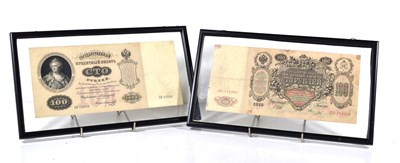 Lot 237 - Two Russian 100 rubles banknotes, one dated...
