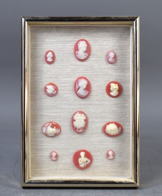 Lot 367 - A framed set of antique cameos, to include the...