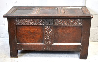 Lot 570 - A late 17th century oak coffer, with a three...