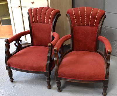 Lot 553 - A pair of Edwardian armchairs, upholstered in...