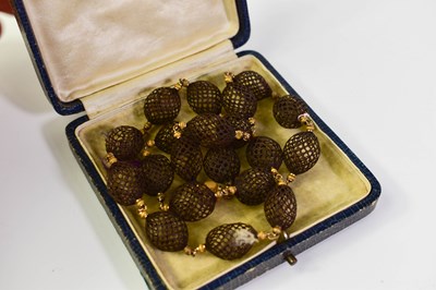 Lot 2 - A Victorian mourning hair work necklace, with...