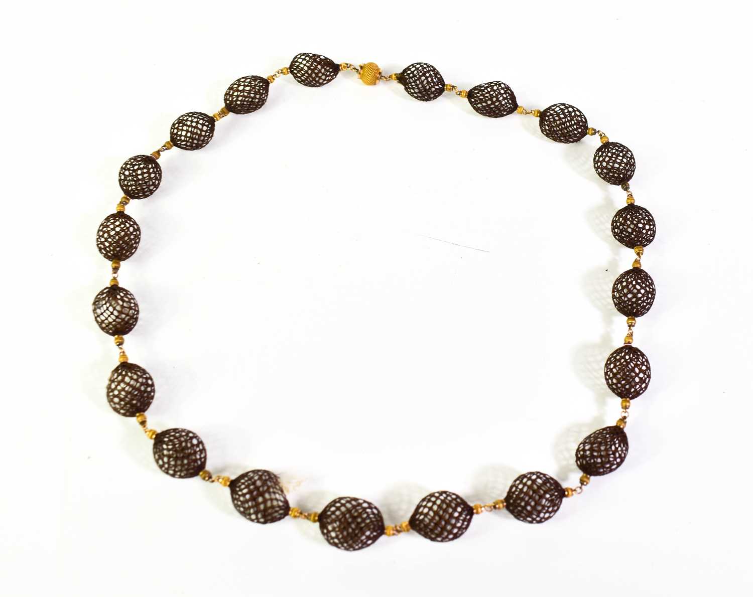 Lot 2 - A Victorian mourning hair work necklace, with...