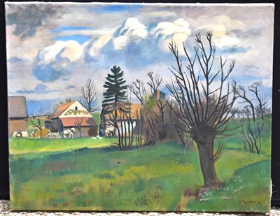 Lot 235 - A 20th oil on canvas depicting a rural scene...