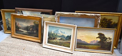 Lot 463 - A large collection of oil on canvas mountain...