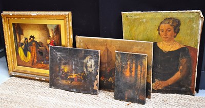 Lot 464 - A group of four 19th Century oil on canvas...