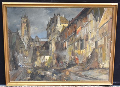 Lot 254 - A European town street scene, impressionistic...