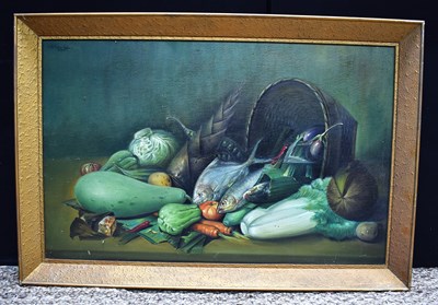 Lot 281 - A 20th century still life of vegetables and...