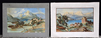 Lot 189 - A pair of European watercolour landscapes with...