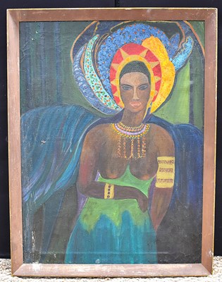 Lot 343 - A large oil on canvas depicting a semi nude...