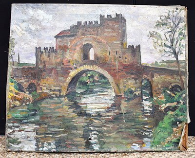 Lot 266 - Ernst Pickarelt, (1876-1931); Gatehouse over a...