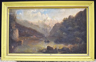 Lot 166 - A 19th century oil on canvas depicting Swiss...