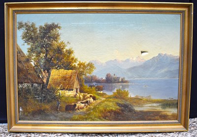 Lot 198 - O. Somers, (19th century); shepherd herding...