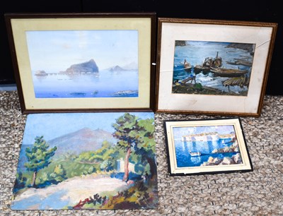 Lot 501 - Four 20th century paintings, one depicting...