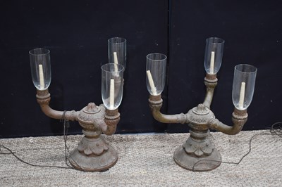 Lot 506 - A pair of antique style cast iron three branch...