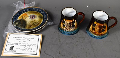 Lot 168 - A pair of Gorleston Fire Station mugs, made by...