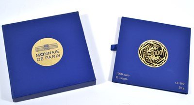 Lot 16 - A Monnaie de Paris 1000 Euro 24ct gold coin, 20g.