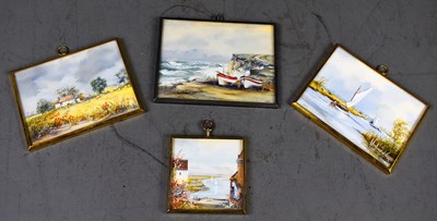Lot 421 - A group of four miniature oil paintings to...
