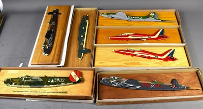 Lot 267 - A group of seven wooden aeroplane wall plaques...