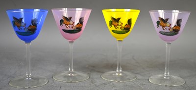 Lot 184 - A set of four Art Deco crystal cordial glasses...