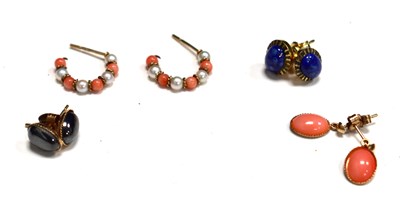 Lot 79 - Four pairs of 9ct gold earrings to include...