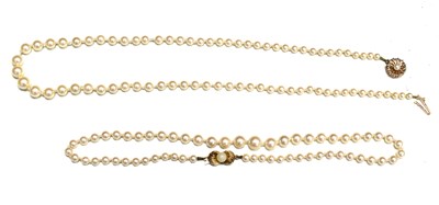 Lot 75 - Two graduated pearl necklaces, one with 9ct...