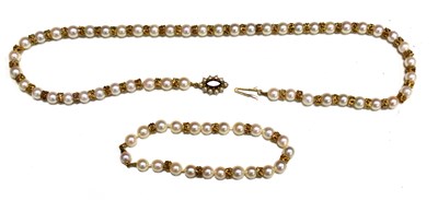 Lot 173 - A 9ct gold, pearl and garnet necklace together...